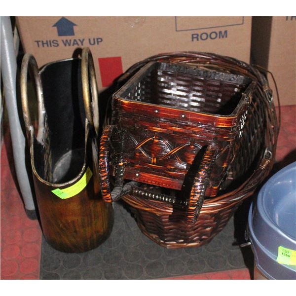 2 NICE WICKER BASKETS PLUS ORNAMENTAL PLANTER