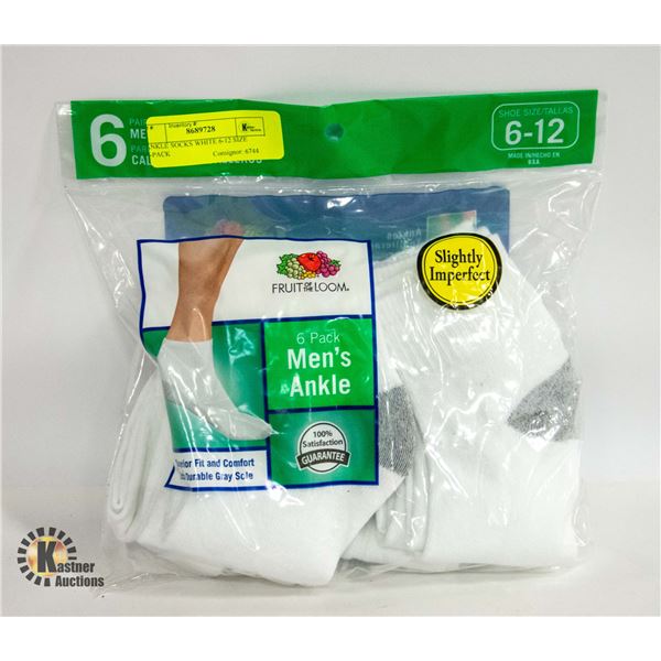 ANKLE SOCKS WHITE 6-12 SIZE 6-PACK