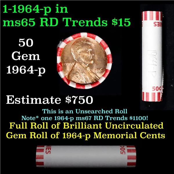 Shotgun Lincoln 1c roll, 1964-p 50 pcs Bank Wrapper.
