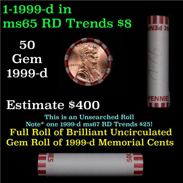 Shotgun Lincoln 1c roll, 1999-d 50 pcs Bank Wrapper.