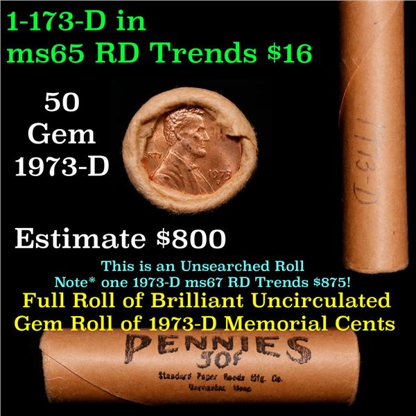 Shotgun Lincoln 1c roll, 1973-d 50 pcs Standard Paper Goods Wrapper.