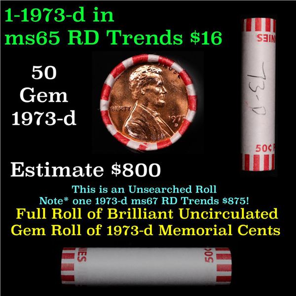 Shotgun Lincoln 1c roll, 1973-d 50 pcs Bank Wrapper.