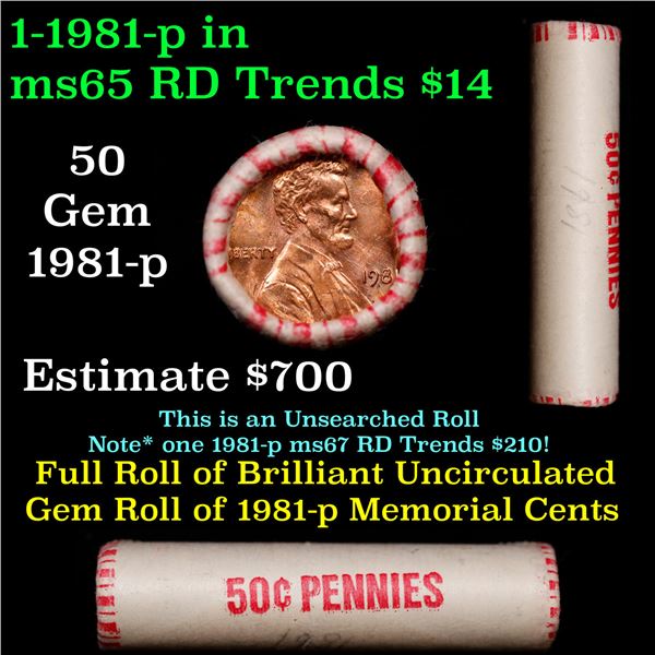 Shotgun Lincoln 1c roll, 1981-p 50 pcs Pennies Wrapper.