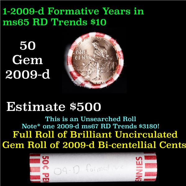 Shotgun Lincoln 1c roll, 2009-d Formative Years 50 pcs Bank Wrapper.
