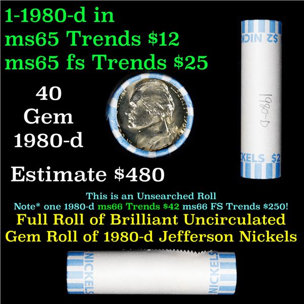 Shotgun Jefferson 5c roll, 1980-d 40 pcs Bank Wrapper