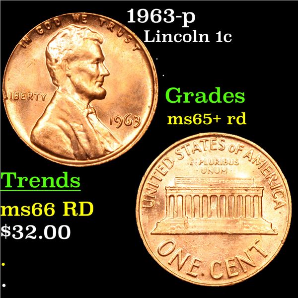 1963-p Lincoln Cent 1c Grades Gem+ Unc RD
