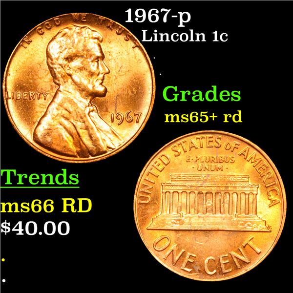 1967-p Lincoln Cent 1c Grades Gem+ Unc RD