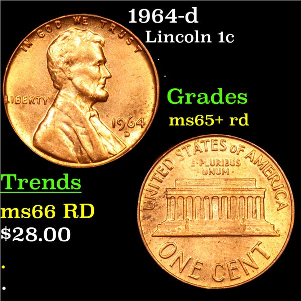 1964-d Lincoln Cent 1c Grades Gem+ Unc RD