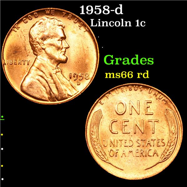 1958-d Lincoln Cent 1c Grades GEM+ Unc RD