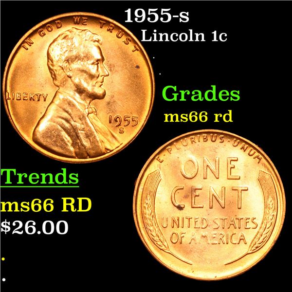 1955-s Lincoln Cent 1c Grades GEM+ Unc RD