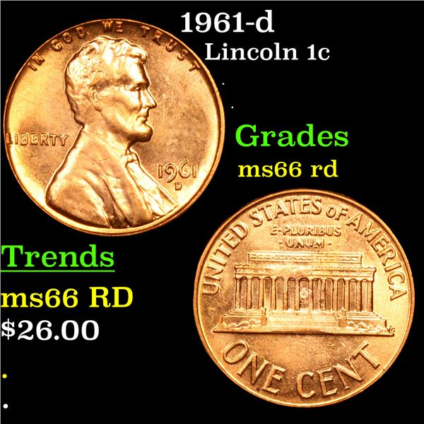 1961-d Lincoln Cent 1c Grades GEM+ Unc RD