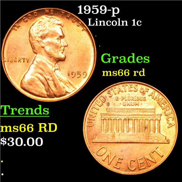1959-p Lincoln Cent 1c Grades GEM+ Unc RD