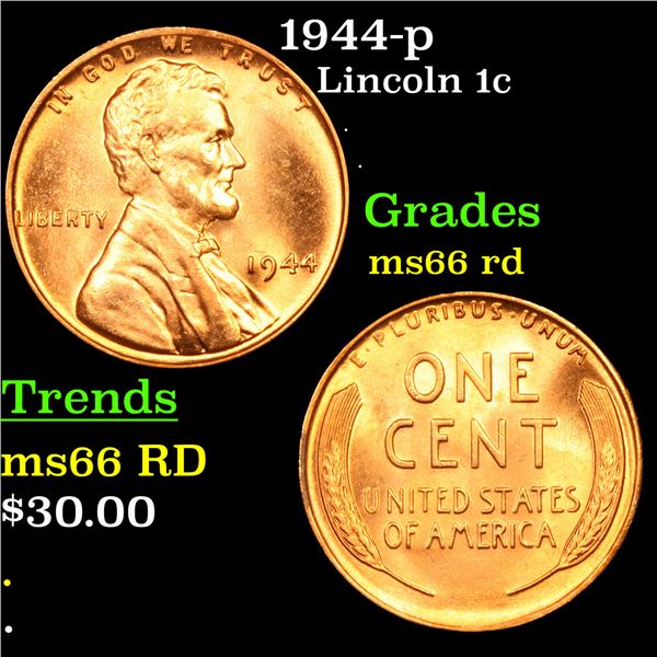 1944-p Lincoln Cent 1c Grades GEM+ Unc RD