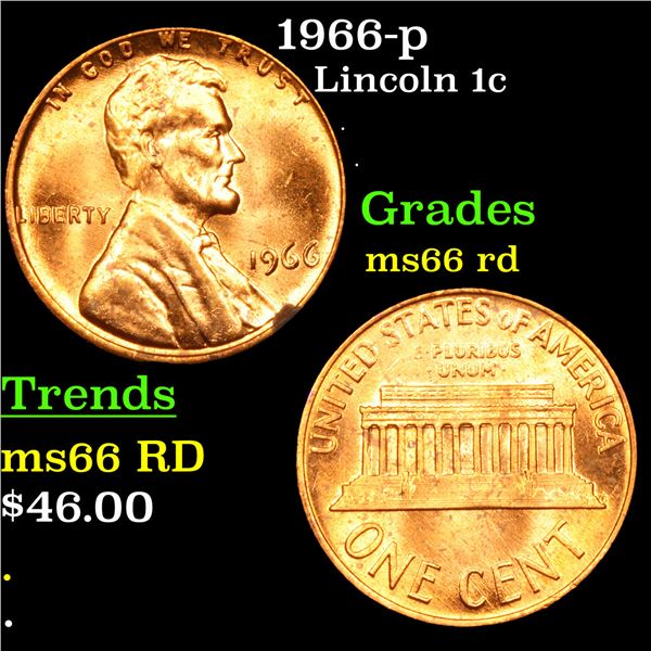 1966-p Lincoln Cent 1c Grades GEM+ Unc RD