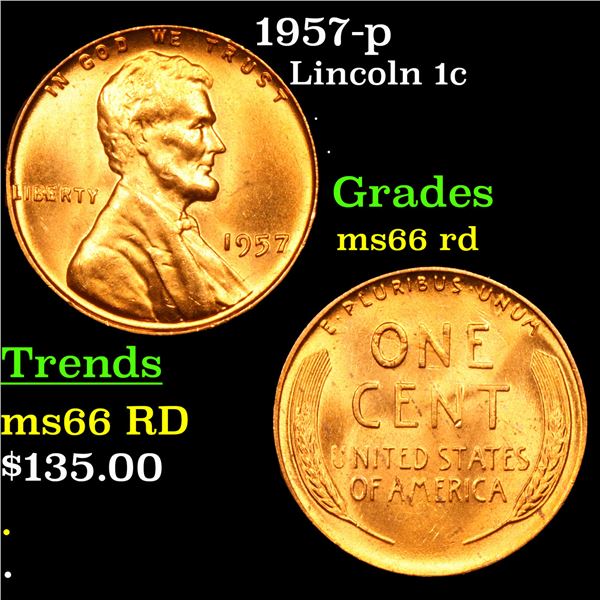 1957-p Lincoln Cent 1c Grades GEM+ Unc RD