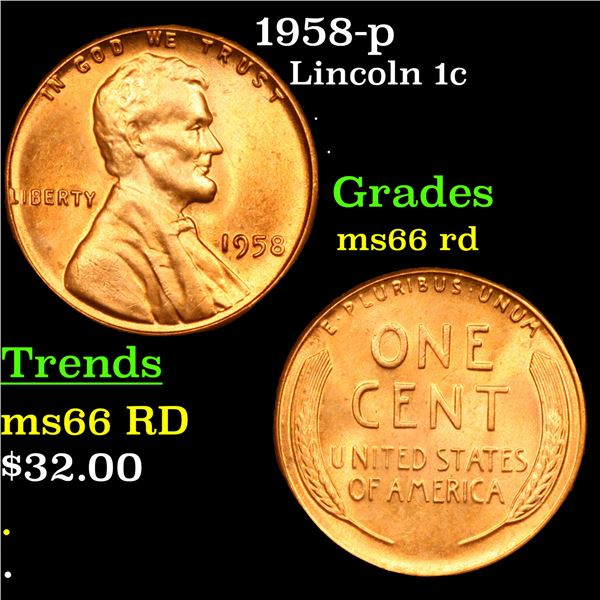 1958-p Lincoln Cent 1c Grades GEM+ Unc RD