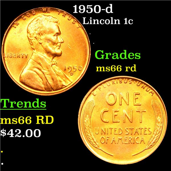 1950-d Lincoln Cent 1c Grades GEM+ Unc RD