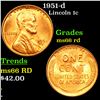 Image 1 : 1951-d Lincoln Cent 1c Grades GEM+ Unc RD