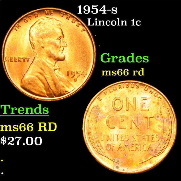 1954-s Lincoln Cent 1c Grades GEM+ Unc RD