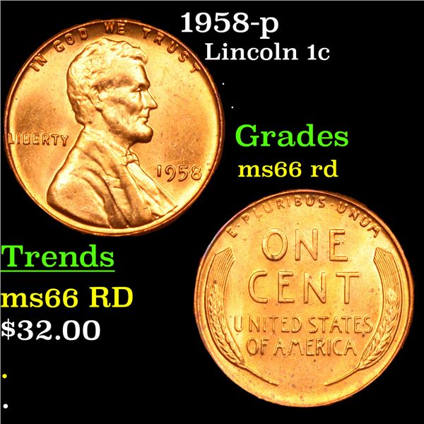 1958-p Lincoln Cent 1c Grades GEM+ Unc RD