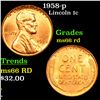 Image 1 : 1958-p Lincoln Cent 1c Grades GEM+ Unc RD