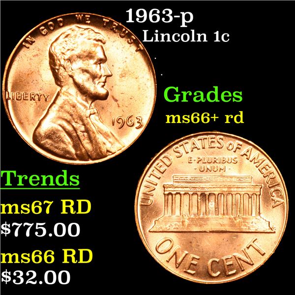 1963-p Lincoln Cent 1c Grades GEM++ RD