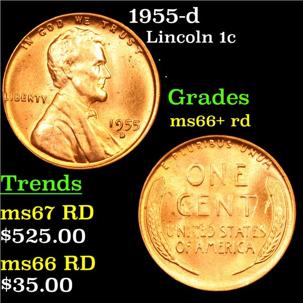 1955-d Lincoln Cent 1c Grades GEM++ RD