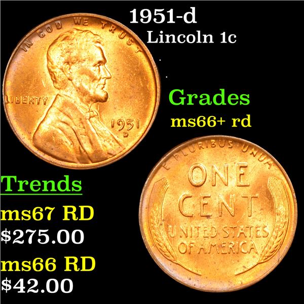 1951-d Lincoln Cent 1c Grades GEM++ RD