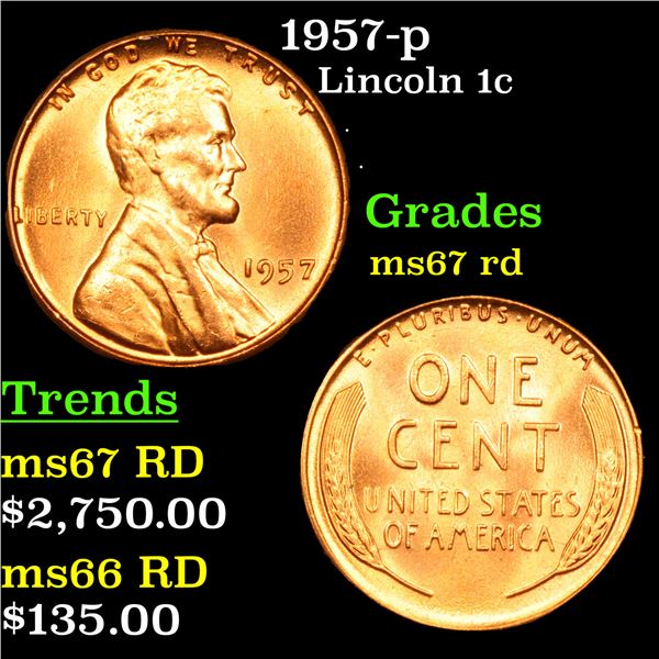 1957-p Lincoln Cent 1c Grades GEM++ Unc RD