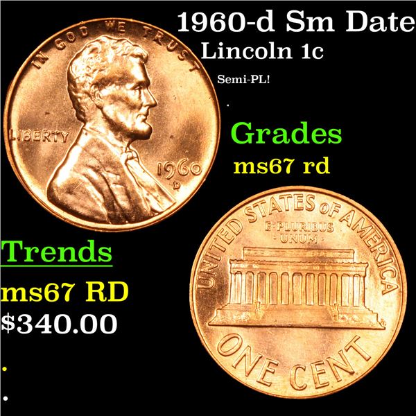 1960-d Sm Date Lincoln Cent 1c Grades GEM++ Unc RD