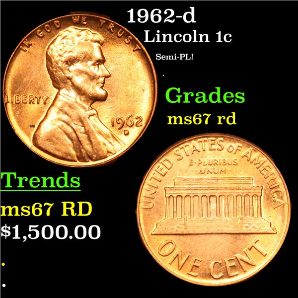 1962-d Lincoln Cent 1c Grades GEM++ Unc RD