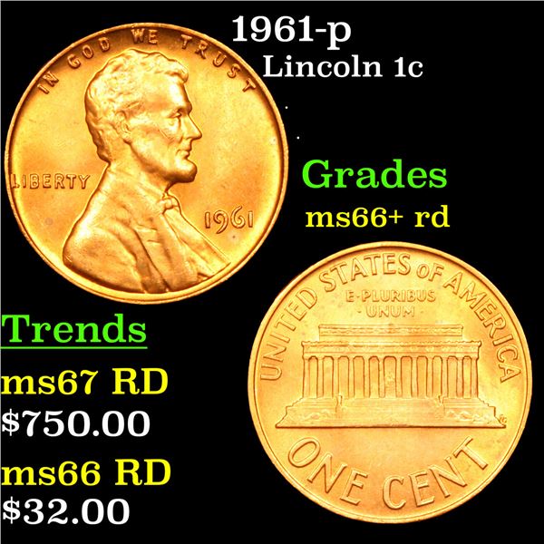 1961-p Lincoln Cent 1c Grades GEM++ RD