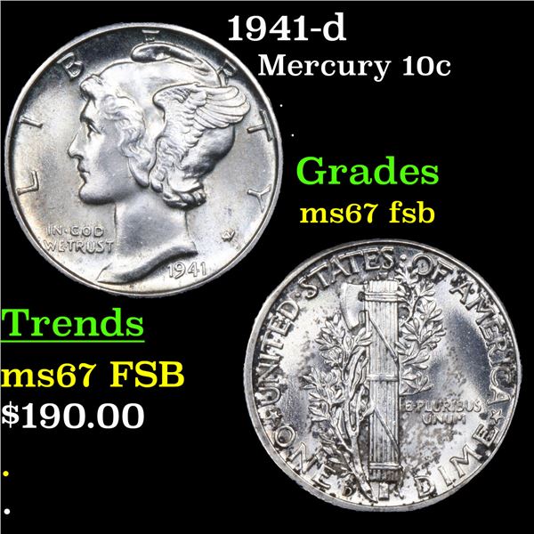 1941-d Mercury Dime 10c Grades GEM++ FSB