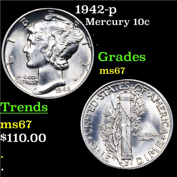 1942-p Mercury Dime 10c Grades GEM++ Unc