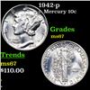 Image 1 : 1942-p Mercury Dime 10c Grades GEM++ Unc