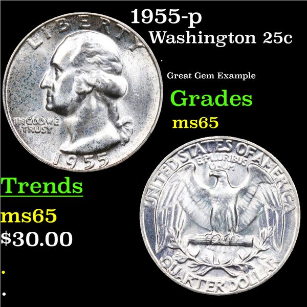 1955-p Washington Quarter 25c Grades GEM Unc
