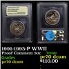 Image 1 : Proof 1991-1995-P WWII Modern Commem Half Dollar 50c Graded GEM++ Proof Deep Cameo By USCG