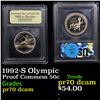 Image 1 : Proof 1992-S Olympic Modern Commem Half Dollar 50c Graded GEM++ Proof Deep Cameo By USCG