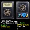 Image 1 : Proof 1992-S Olympic Modern Commem Half Dollar 50c Graded GEM++ Proof Deep Cameo By USCG