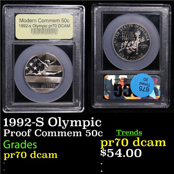 Proof 1992-S Olympic Modern Commem Half Dollar 50c Graded GEM++ Proof Deep Cameo By USCG