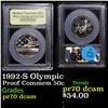 Image 1 : Proof 1992-S Olympic Modern Commem Half Dollar 50c Graded GEM++ Proof Deep Cameo By USCG