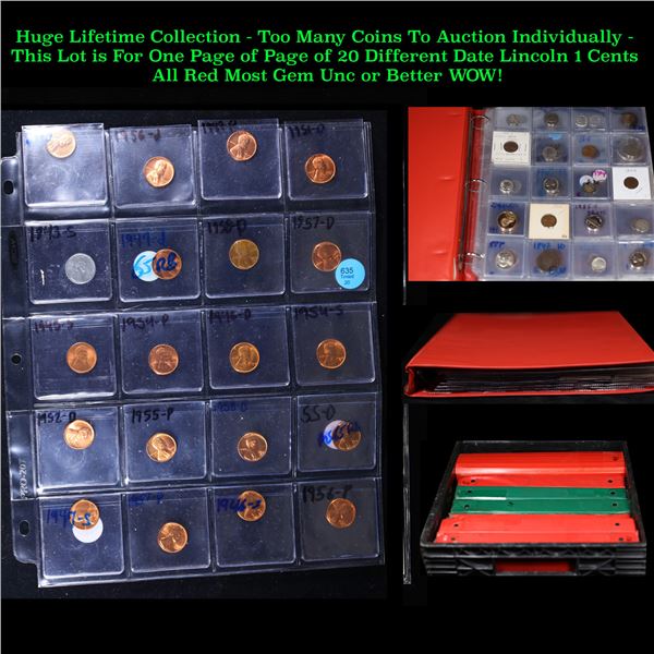 Page of 20 Different Date Lincoln Cents All Red, Most Gem! UNC or Better