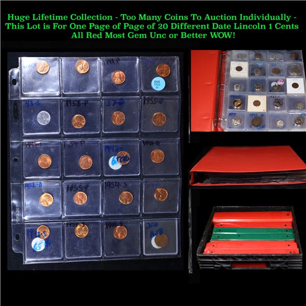 Page of 20 Different Date Lincoln Cents All Red, Most Gem! UNC or Better