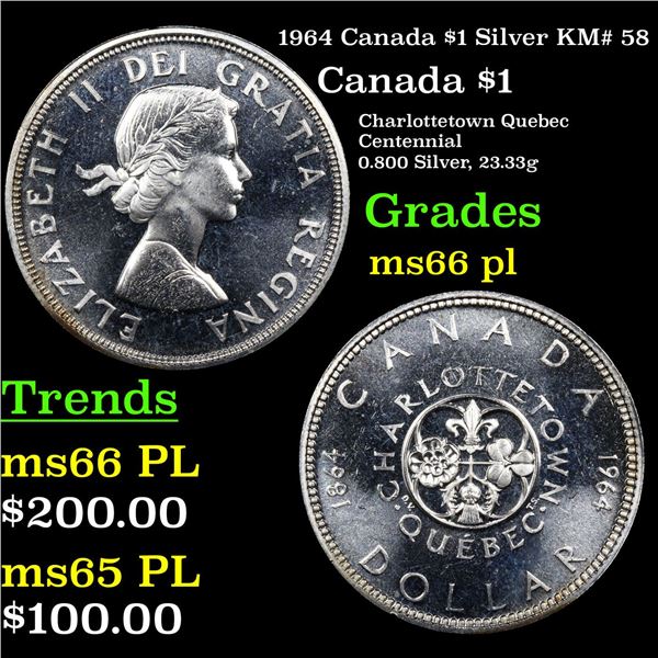 1964 Canada $1 Silver Canada Dollar KM# 58 $1 Grades GEM+ UNC PL