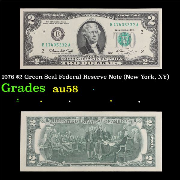 1976 $2 Green Seal Federal Reserve Note (New York, NY) Grades Choice AU/BU Slider