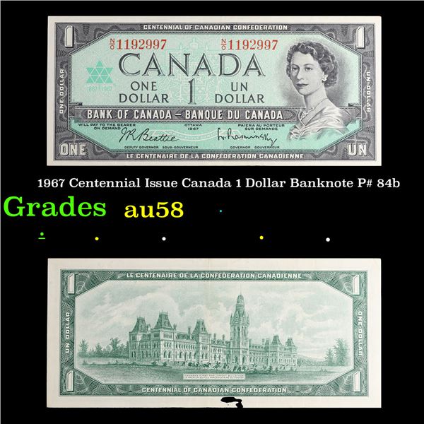 1967 Centennial Issue Canada 1 Dollar Banknote P# 84b Grades Choice AU/BU Slider