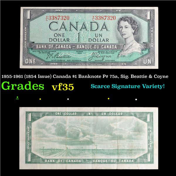 1955-1961 (1854 Issue) Canada $1 Banknote P# 75a, Sig. Beattie & Coyne Grades vf++