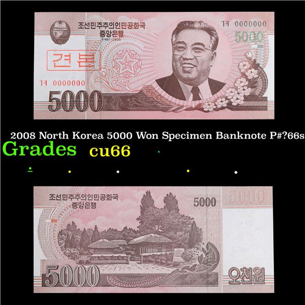 2008 North Korea 5000 Won Specimen Banknote P#?66s Grades Gem+ CU