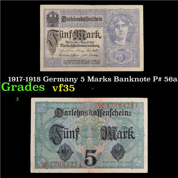 1917-1918 Germany 5 Marks Banknote P# 56a Grades vf++