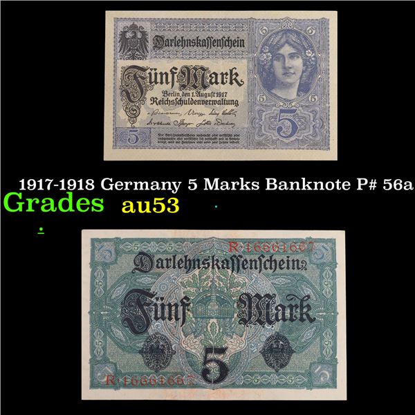 1917-1918 Germany 5 Marks Banknote P# 56a Grades Select AU